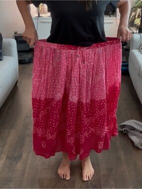 Just Cruis’n Pink Bandana Print Cotton Midi Maxi Skirt Boho Western